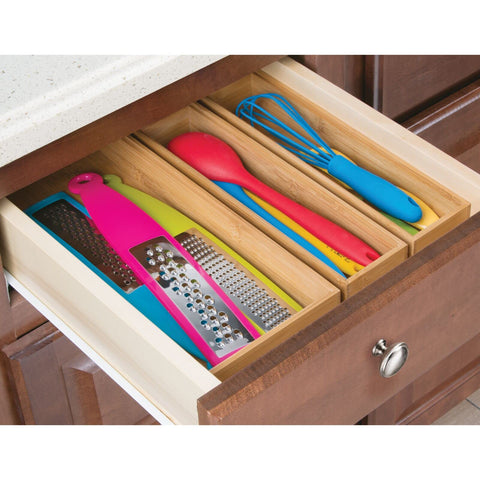 mDesign organizer filled with forks spoons and knives for quick utensil access