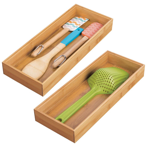 mDesign front view of bamboo organizer showing neat compartments and natural look