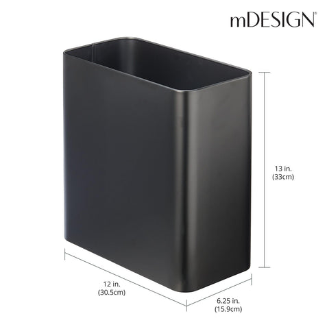mDesign black steel bin beside desk showing tidy workspace benefit