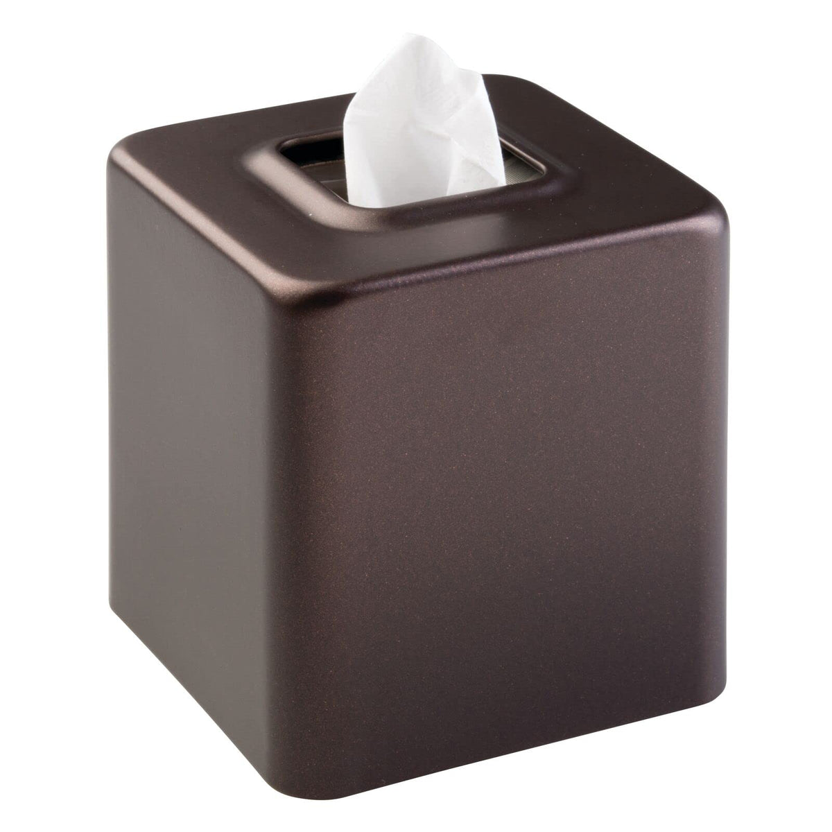 mDesign bronze steel tissue box cover front view showing sleek finish and neat appearance
