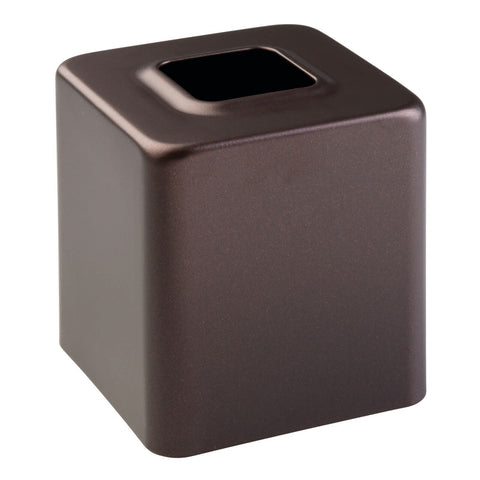 mDesign bronze tissue box cover beside a standard tissue box to show size and fit