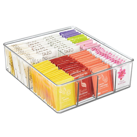 mDesign clear 8-section organizer front view showing neat compartments and accessibility