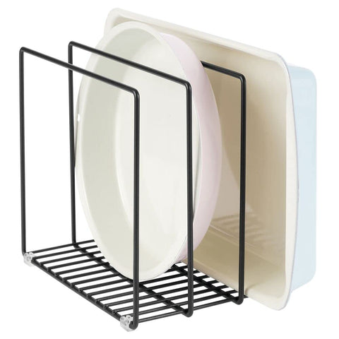 mDesign front view of black 3-slot organizer showing compact space-saving benefit
