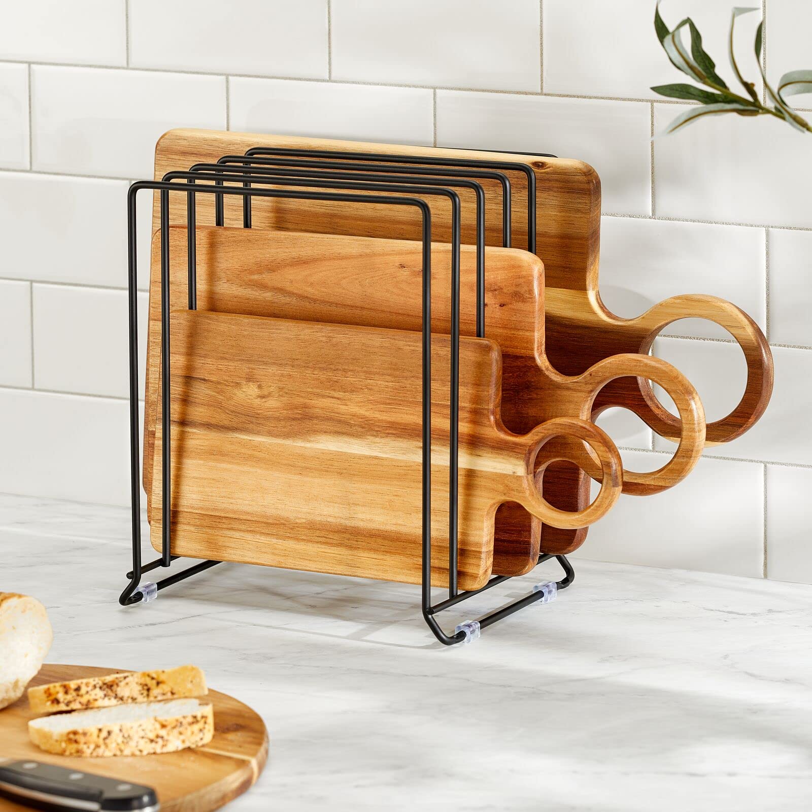 mDesign countertop use with pots showing quick reach and tidy kitchen benefit