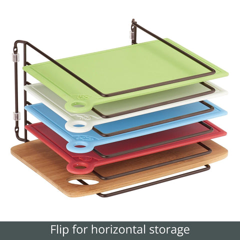 mDesign rack inside cabinet demonstrating space-saving vertical storage benefit