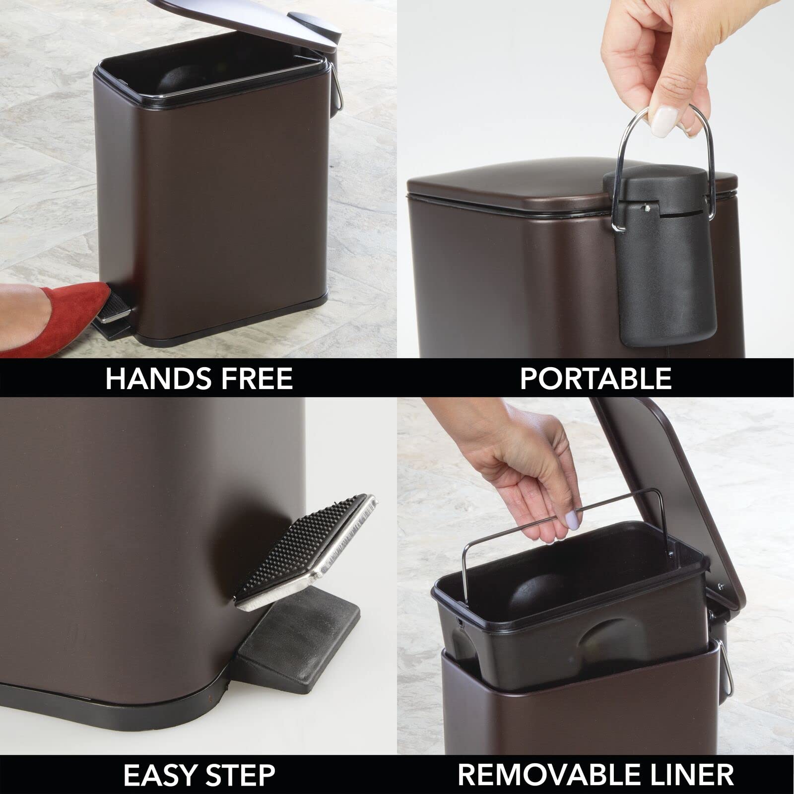 mDesign removable plastic inner bucket out for easy emptying and cleaning