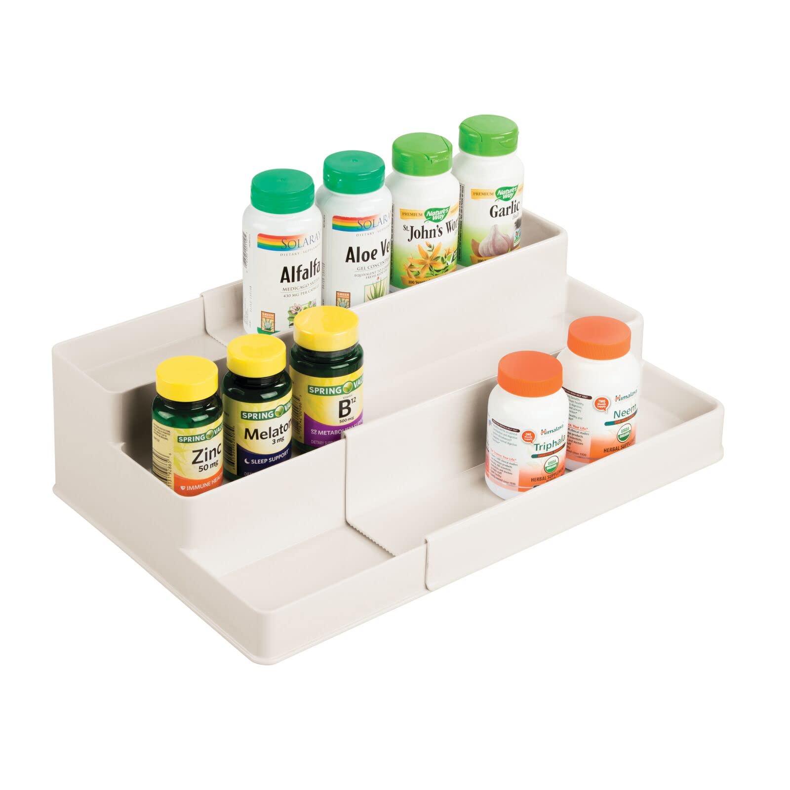 mDesign on bathroom vanity saving counter space and decluttering benefit