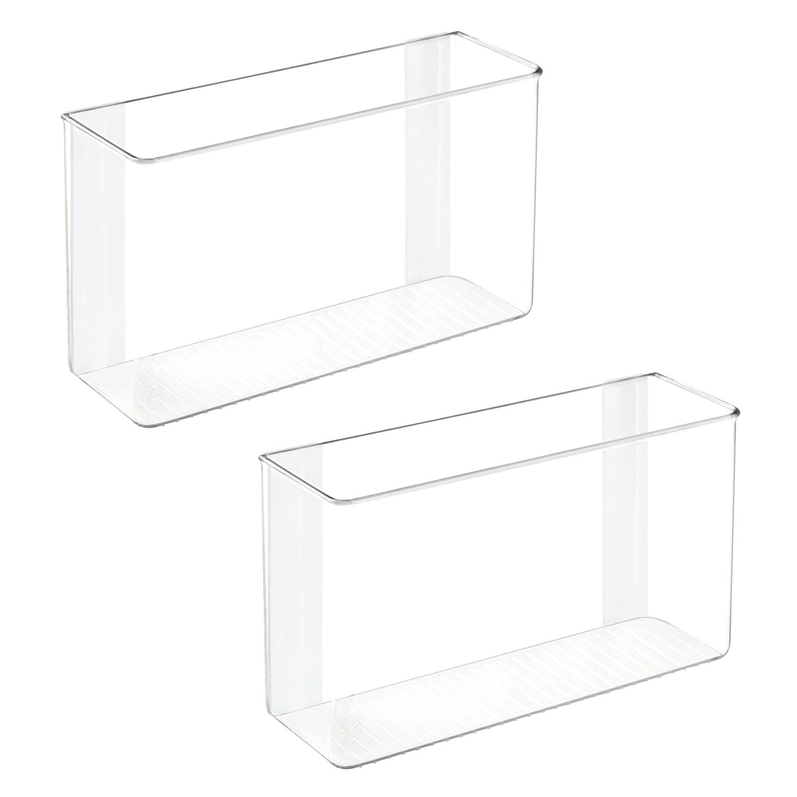 mDesign clear front view of two bins showing sleek storage and visibility
