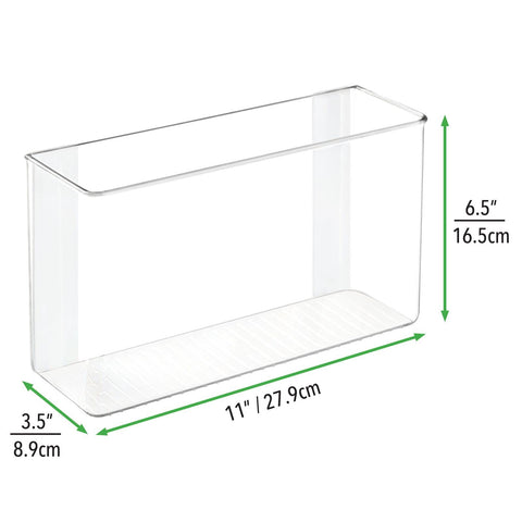 mDesign bin installed inside cabinet showing tidy hidden storage