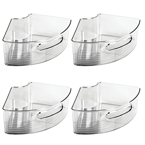 mDesign smoke gray front view showing all four bins neatly stacked and labeled for visual clarity