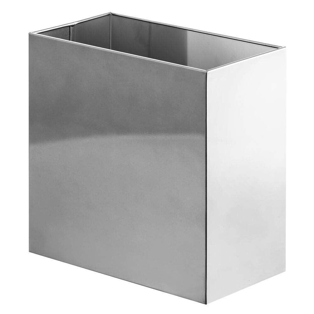 mDesign Linn front view chrome trash can shows compact storage benefit