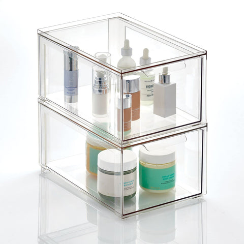 mDesign clear pull-out bin front view showing organized storage benefit