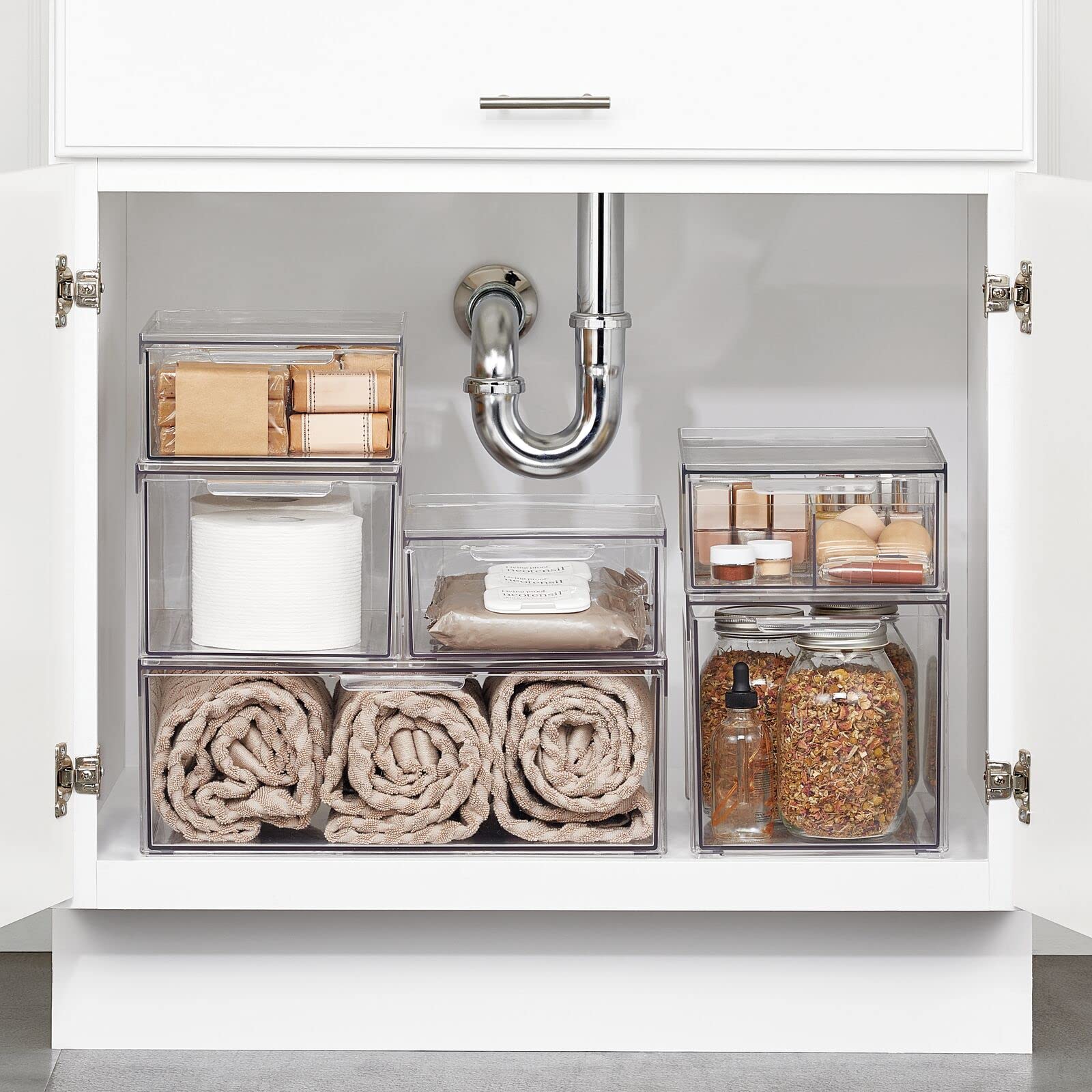 mDesign side profile of two stacked bins maximizing vertical space