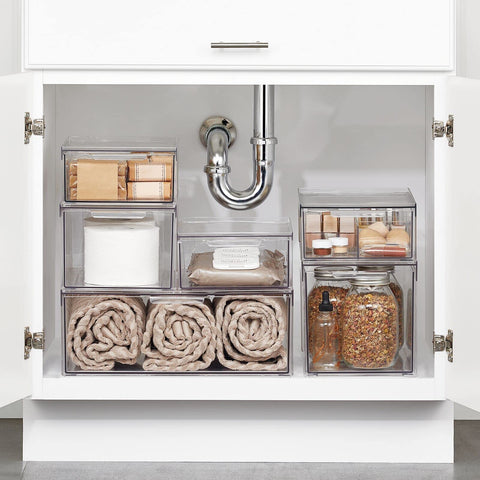 mDesign side profile of two stacked bins maximizing vertical space