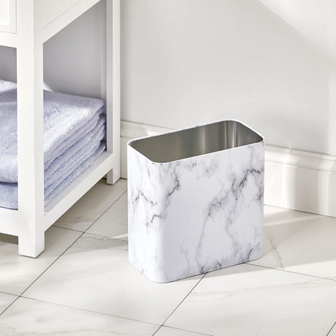 mDesign side profile of compact metal bin highlighting narrow footprint for tight spaces