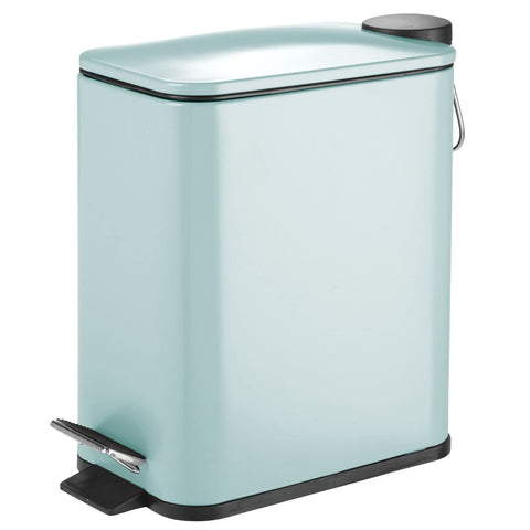 mDesign front view matte mint green trash can showing compact shape and style