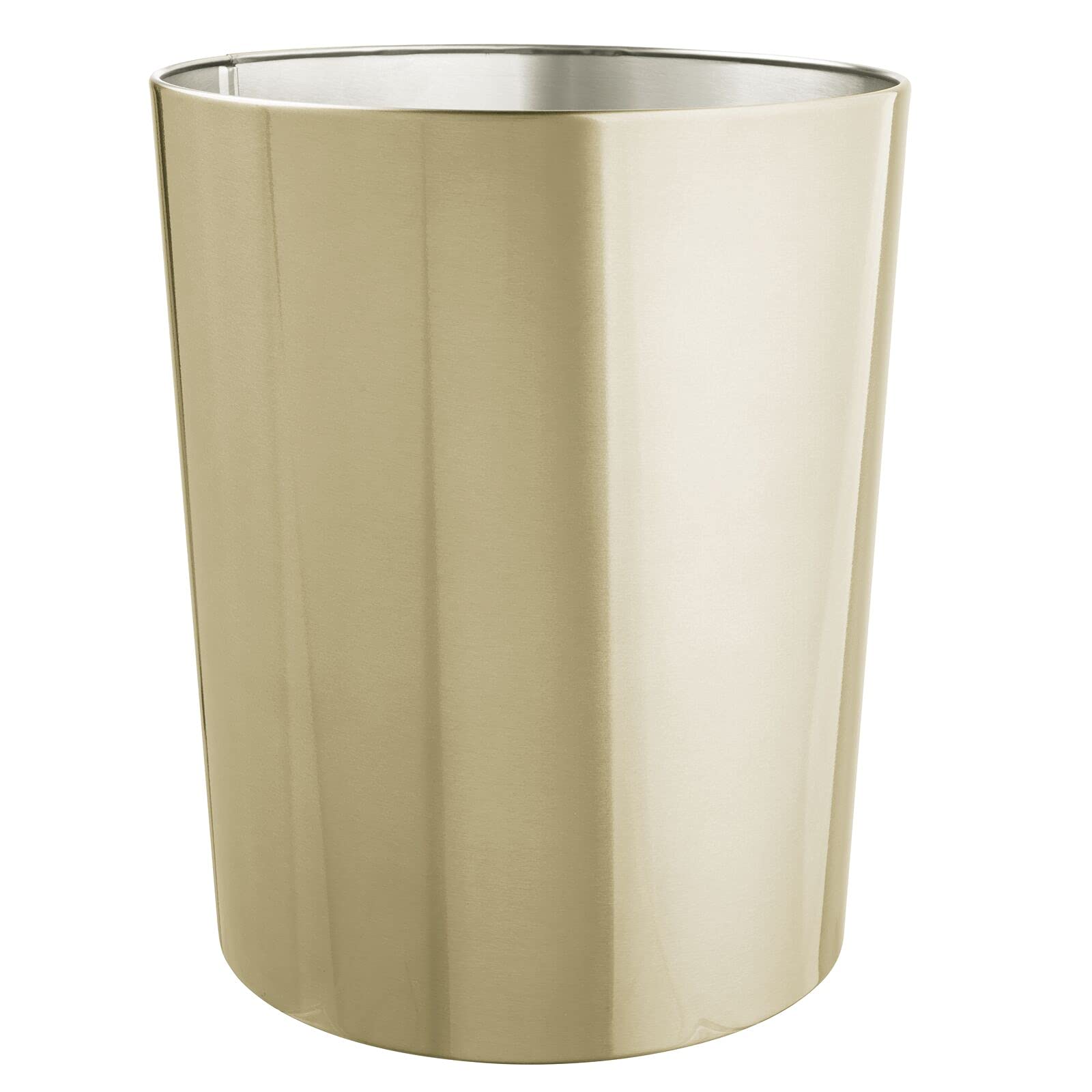 mDesign Mirri soft brass front view showing compact stylish trash can and decor benefit
