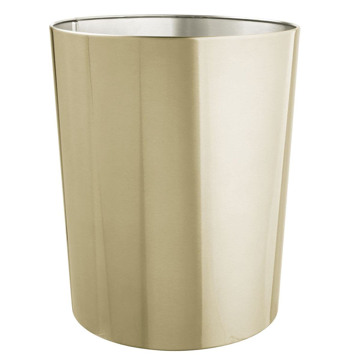 mDesign Mirri soft brass front view showing compact stylish trash can and decor benefit
