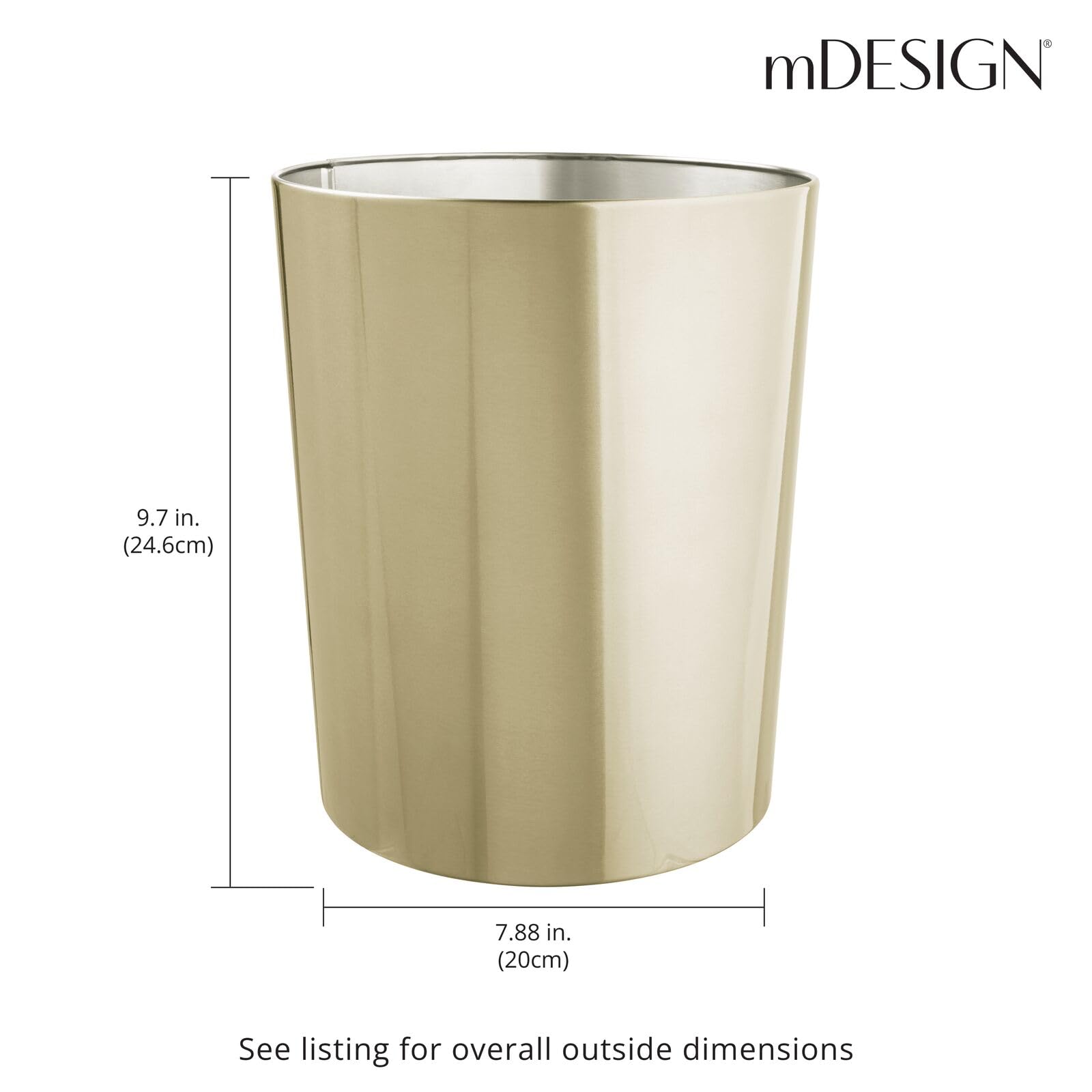 mDesign Mirri next to common items showing 1.7 gallon scale and space-saving benefit