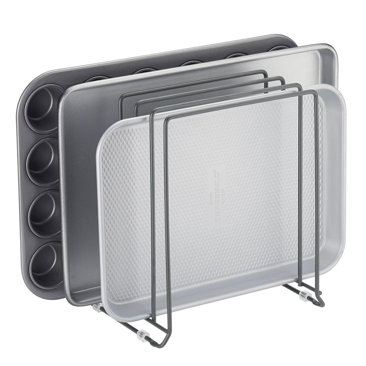 mDesign front view of rack showing five slots and tidy storage benefit