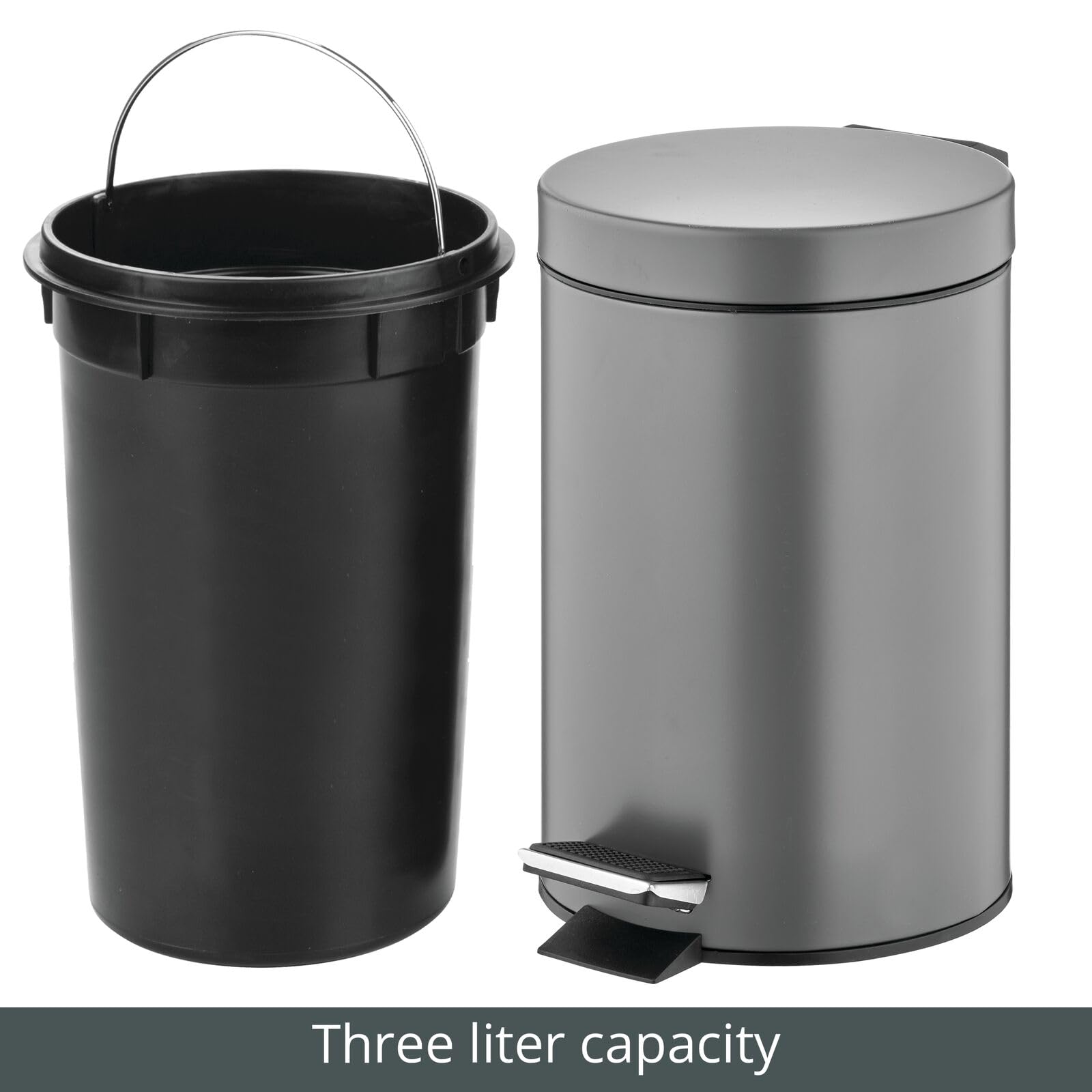 mDesign pedal bin placed in bathroom illustrating space-saving placement