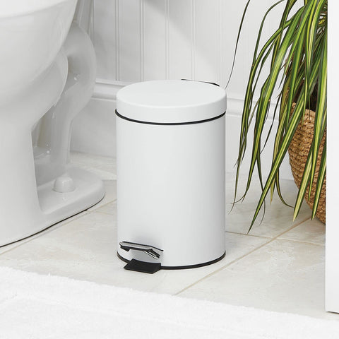 mDesign pedal bin lid open demonstrating hands-free access and soft-close convenience