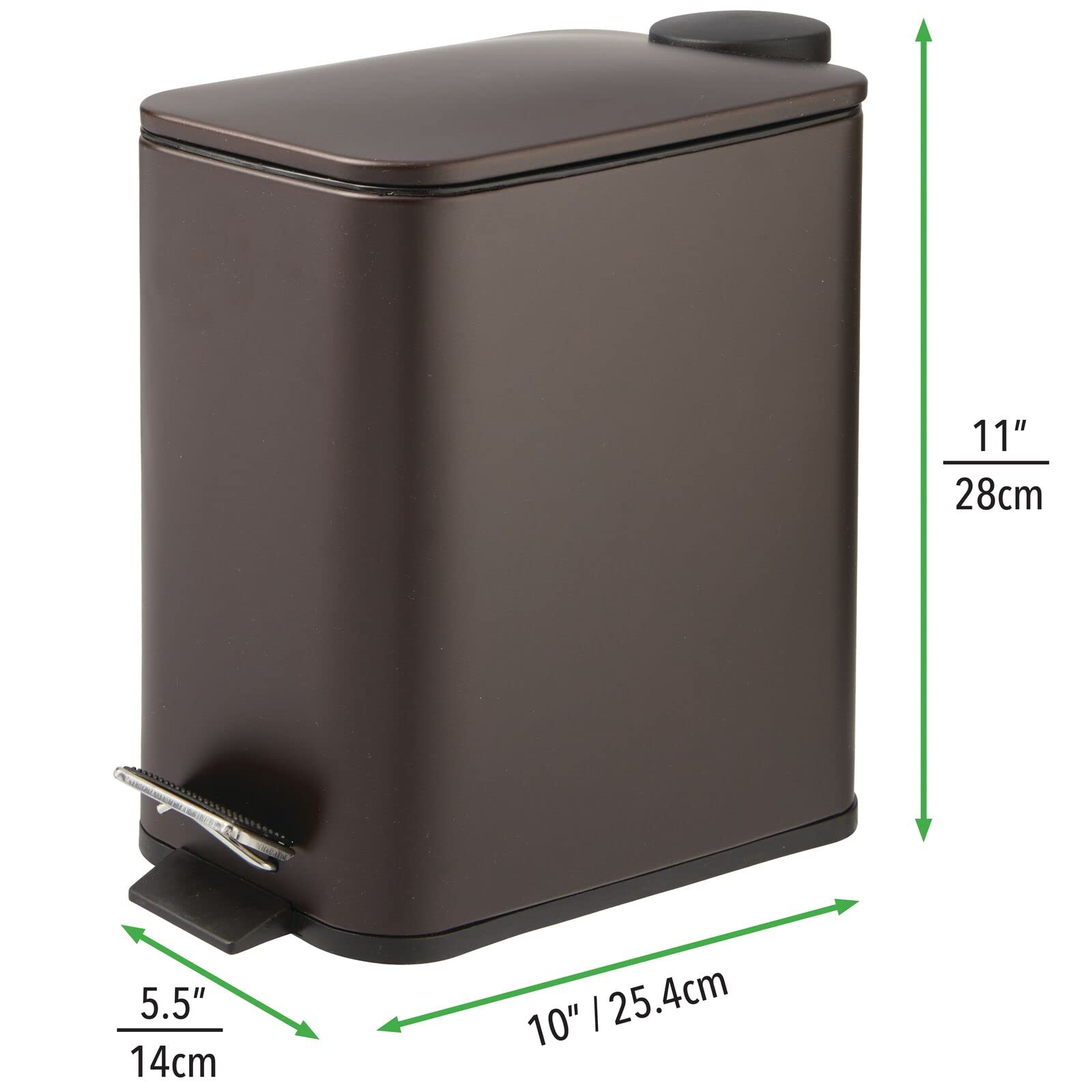 mDesign pedal bin with lid open illustrating hands-free convenience