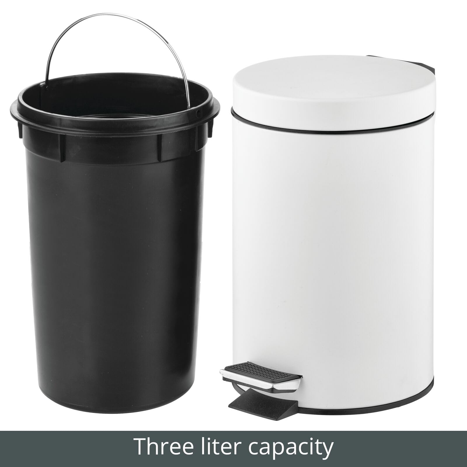 mDesign pedal bin finish close-up showing steel texture and easy-to-clean surface