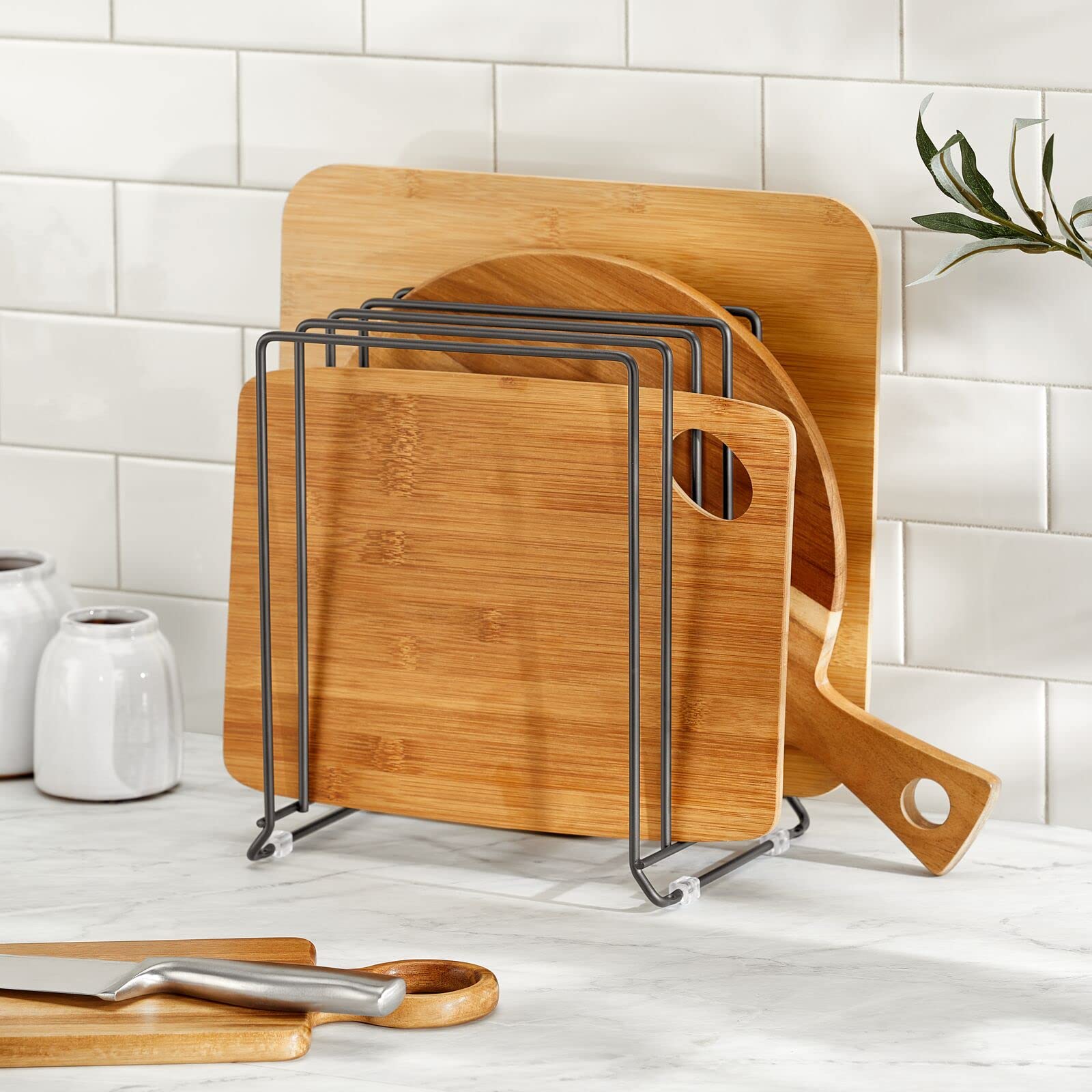 mDesign side profile showing low footprint and efficient countertop use