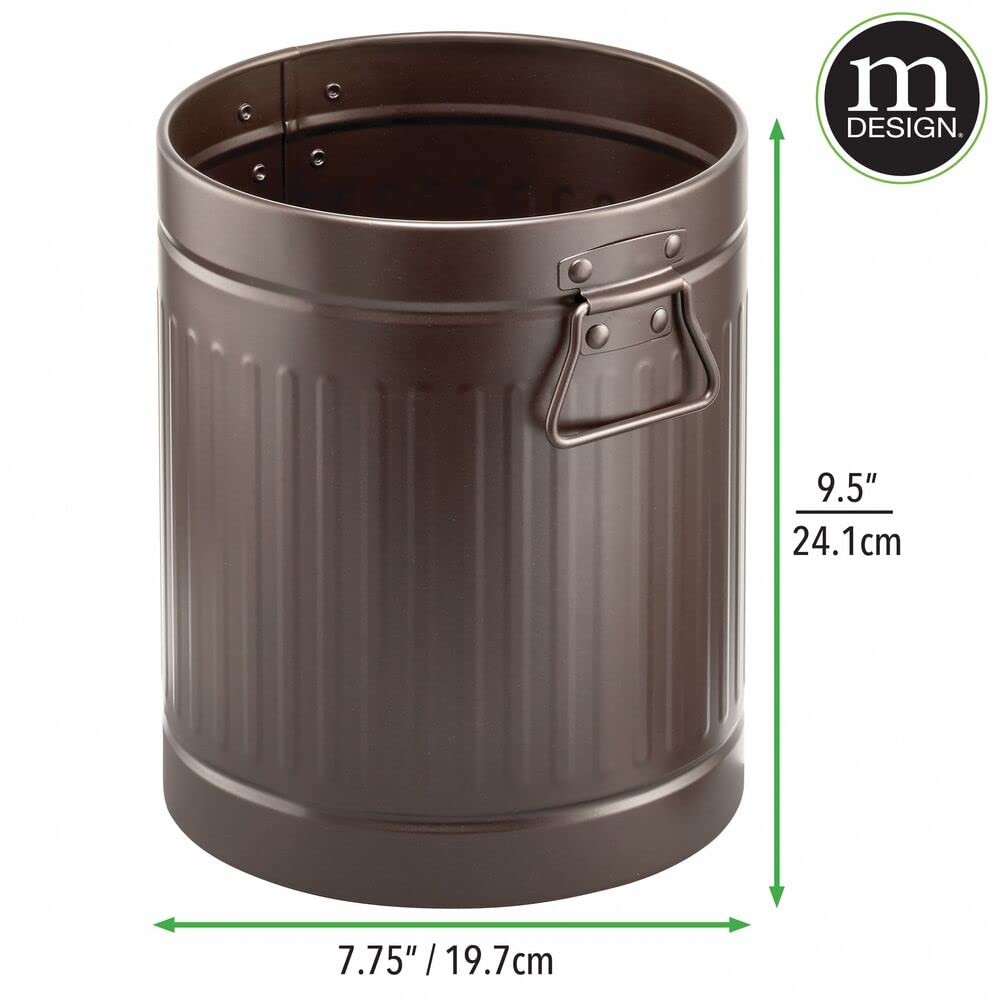 mDesign size comparison with paper towel roll showing compact 2 gallon capacity