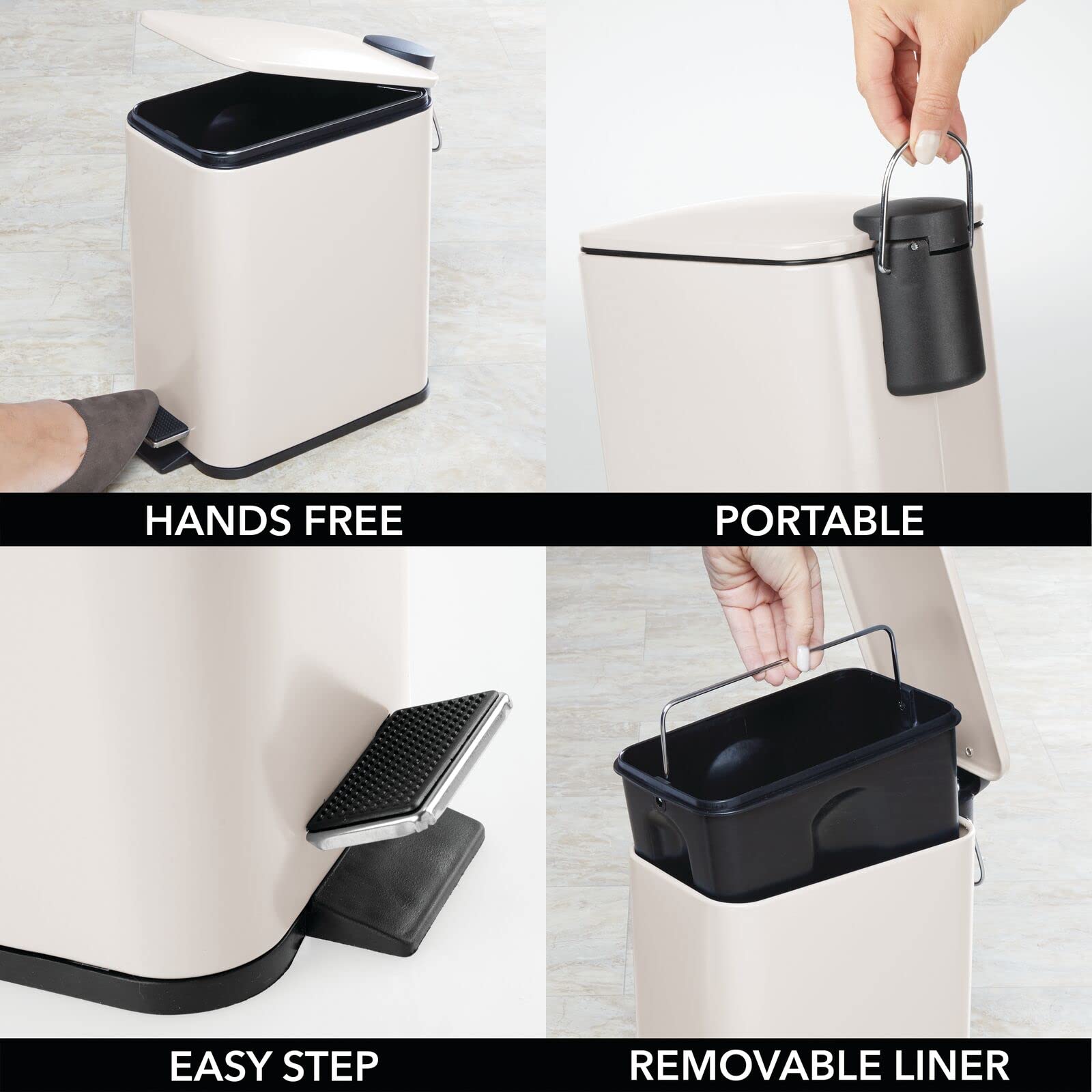 mDesign bin beside a book to show scale and small space suitability