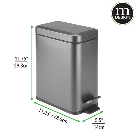 mDesign next to a water bottle showing size comparison and small-space suitability benefit