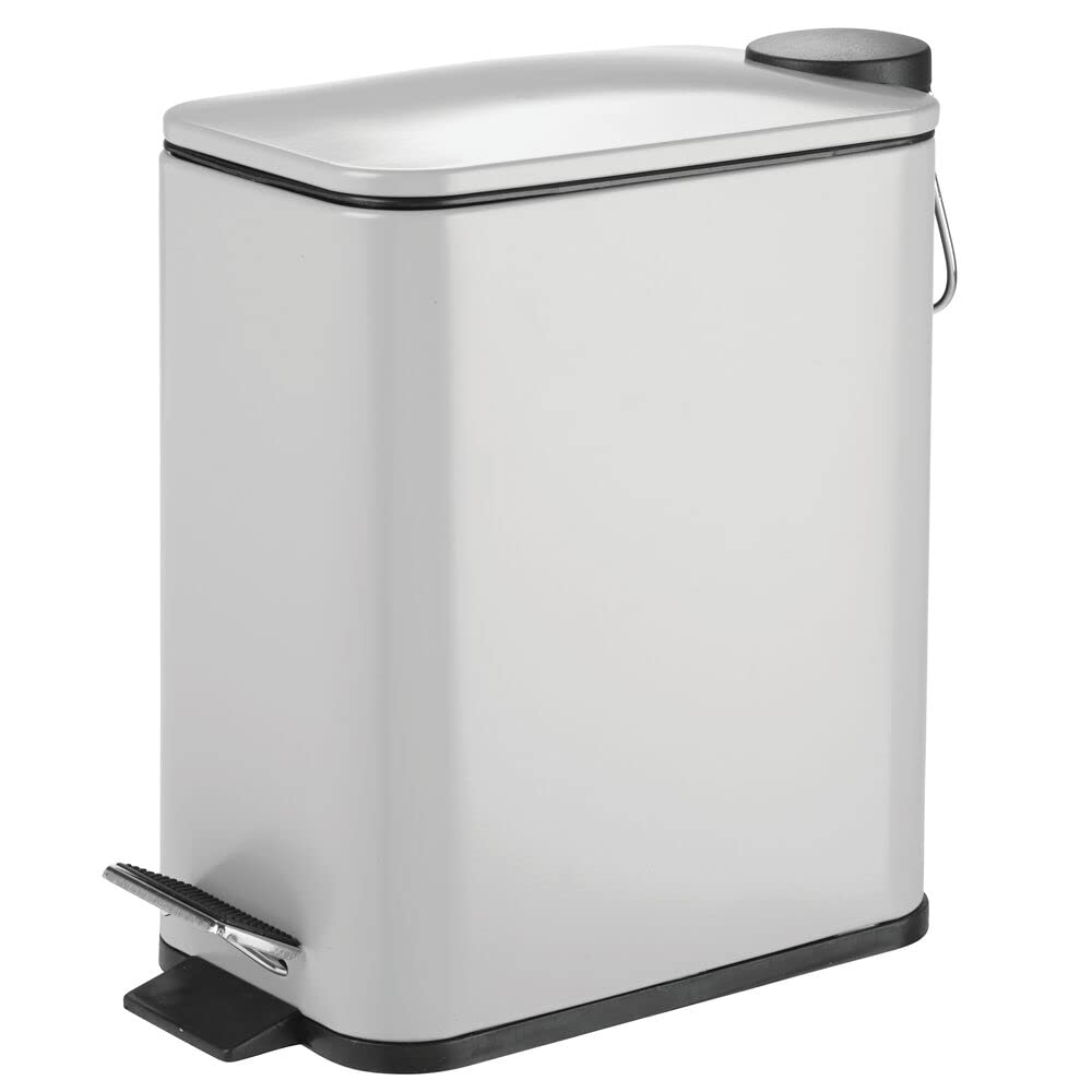 mDesign front view of slim rectangular trash can showing compact modern look