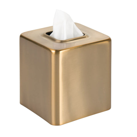 mDesign soft brass front view showing sleek tissue cover and polished finish for decor