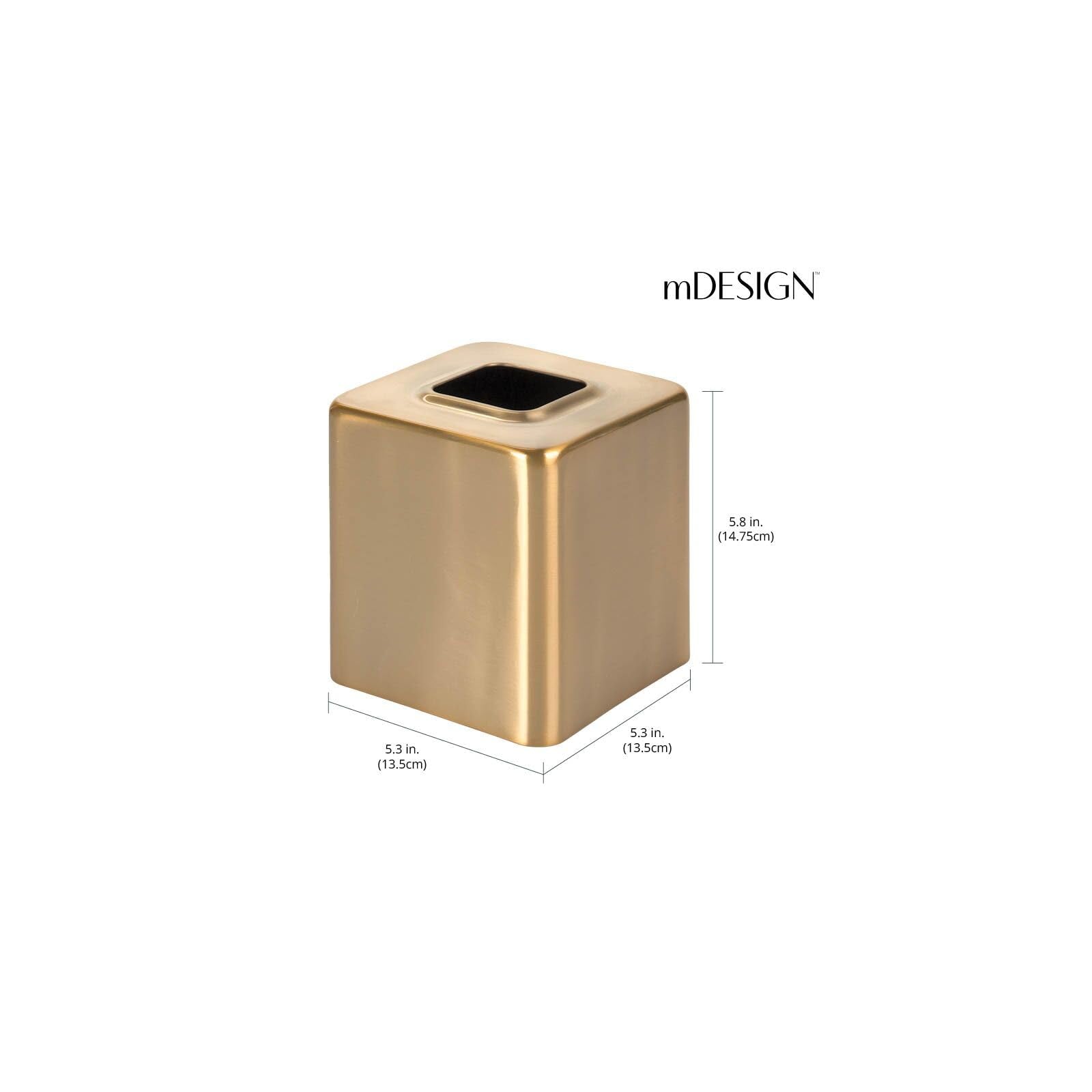 mDesign soft brass on vanity with accessories displaying stylish bathroom organization