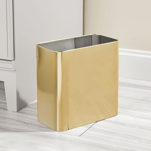 mDesign soft-brass bin in bathroom setting demonstrating space-saving benefit