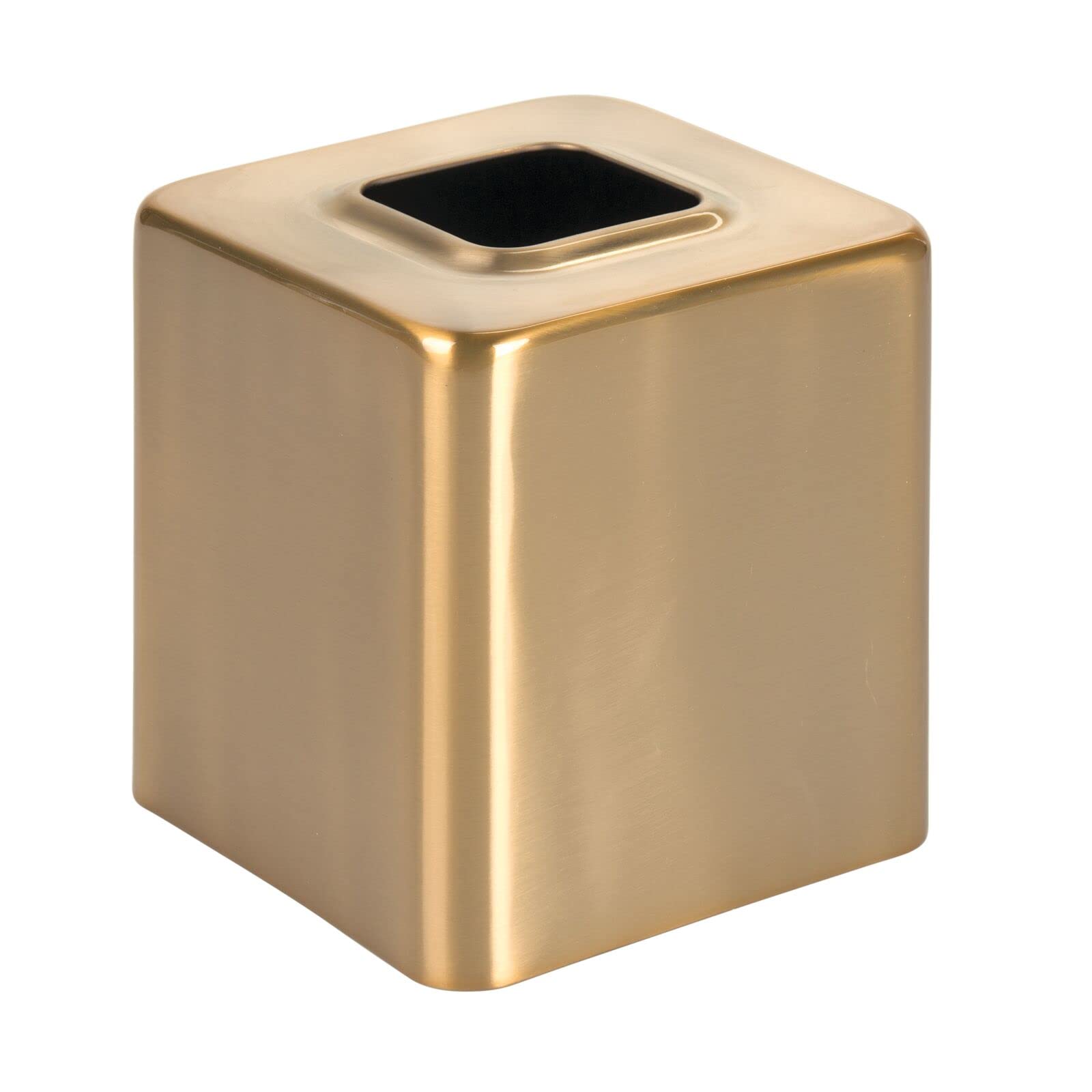 mDesign soft brass beside hand to show scale and compact fit for small spaces