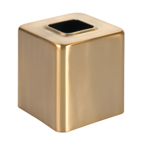 mDesign soft brass beside hand to show scale and compact fit for small spaces