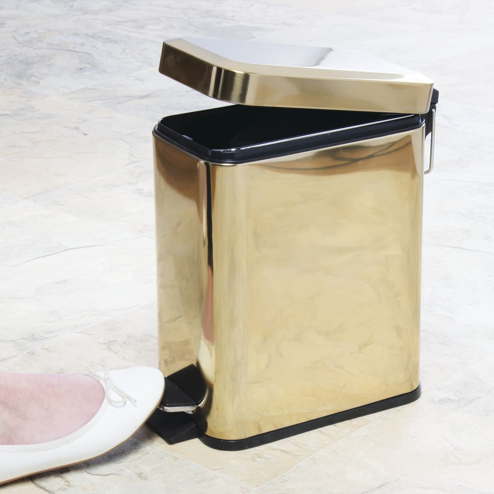 mDesign trash can next to a ruler showing scale ideal for small spaces