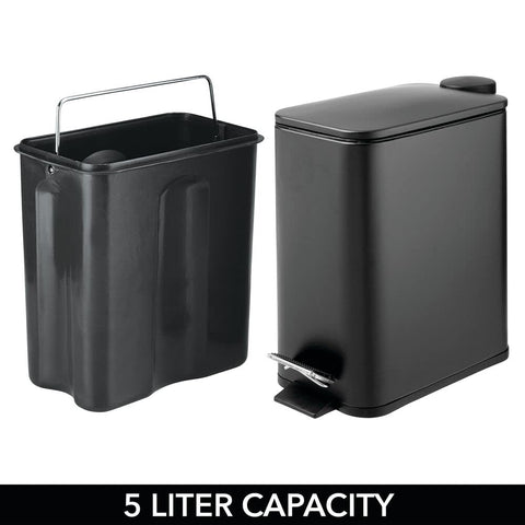 mDesign trash can lid hinge close-up showing soft-close mechanism and durability