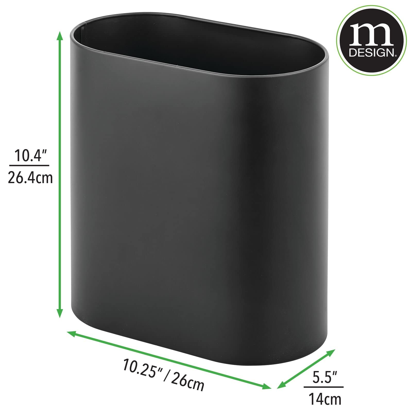 mDesign trash can placed in bathroom illustrating discreet, modern recycling and waste convenience