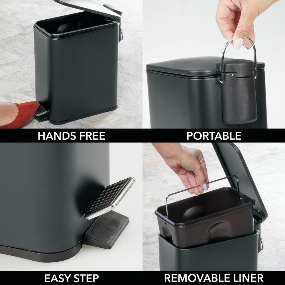 mDesign trash can with removable inner liner lifted out for easy emptying