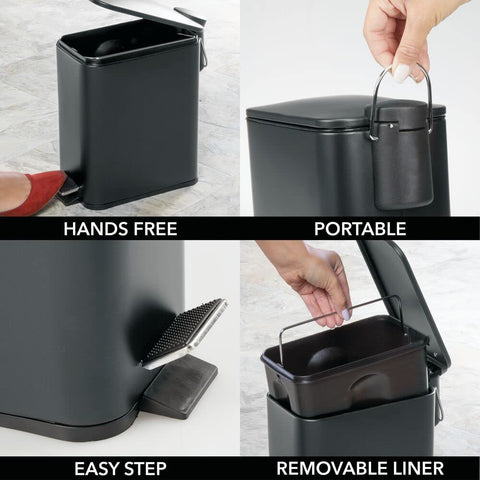 mDesign trash can with removable inner liner lifted out for easy emptying