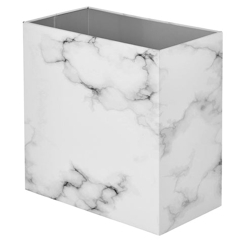 mDesign white marble front view showing sleek rectangular silhouette and space-saving fit