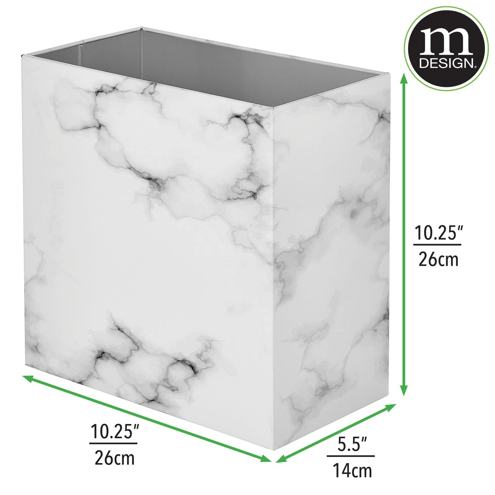 mDesign white marble in bathroom beside vanity showing clean aesthetic and practicality
