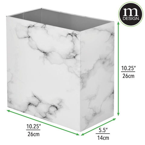 mDesign white marble in bathroom beside vanity showing clean aesthetic and practicality