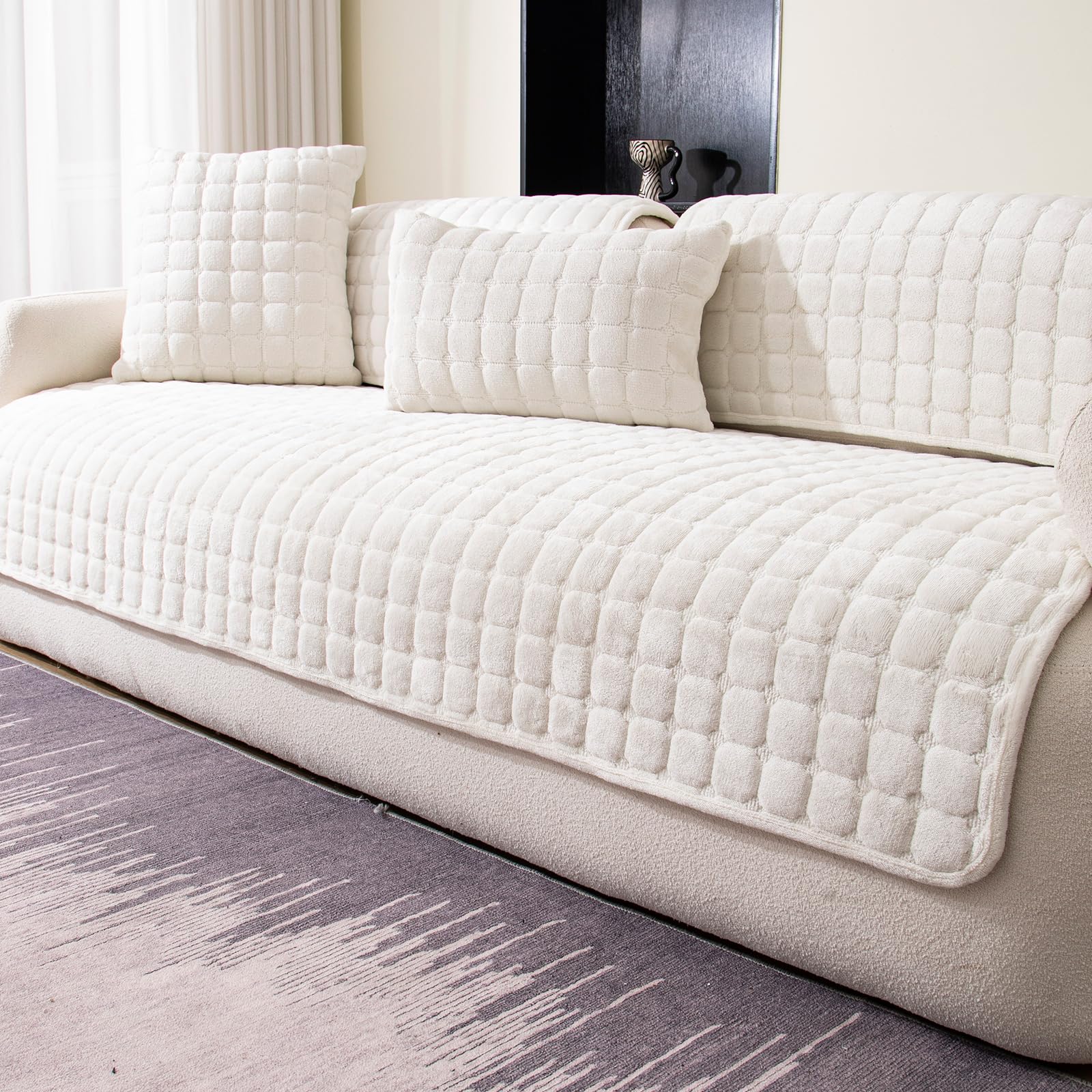 MDSASFD front view of beige white cover showing full sofa protection and refreshed look