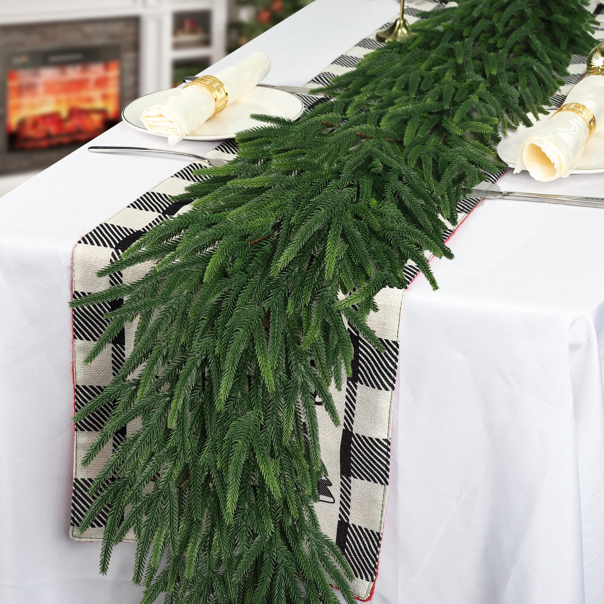 MDSTBN front view garland on mantel showing lush festive finish