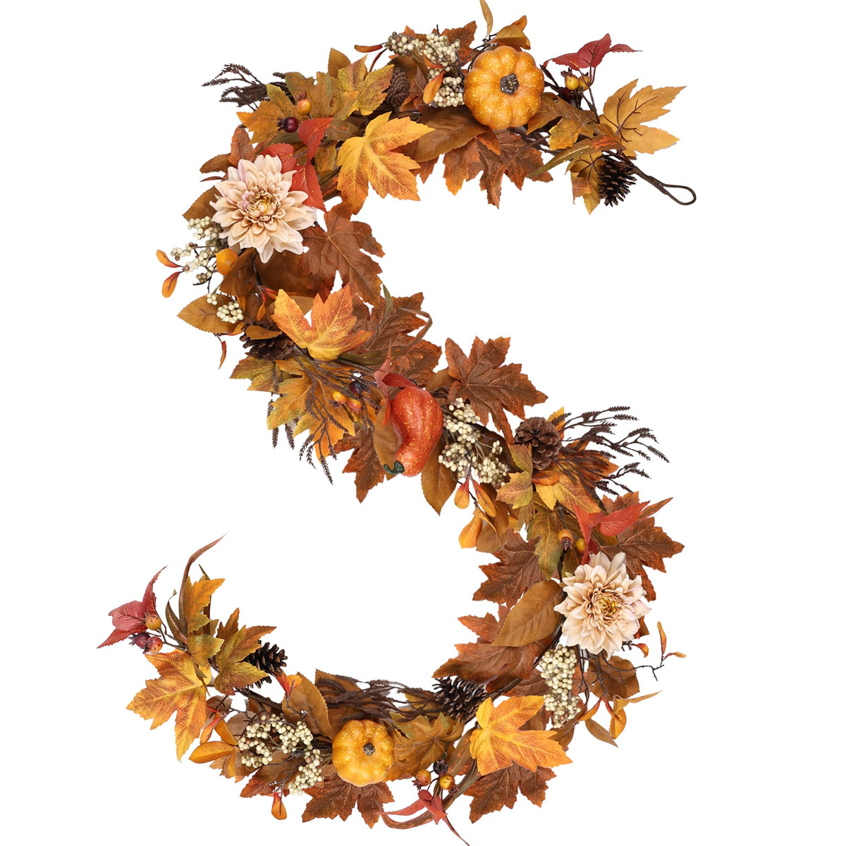 MDSTBN front view of 6ft fall garland showing full autumn arrangement and versatile use