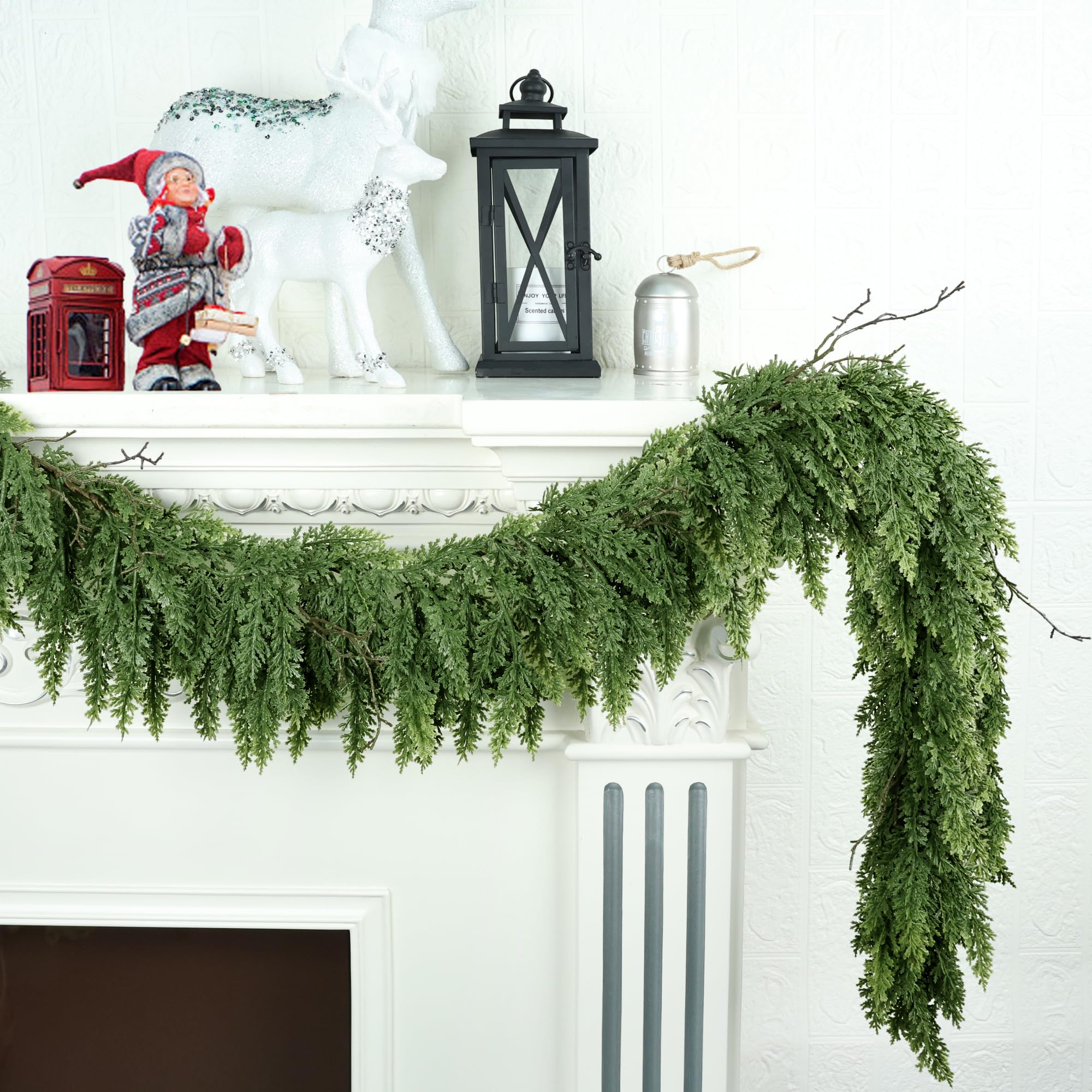 MDSTBN garland on mantel showing full festive coverage and instant ambiance